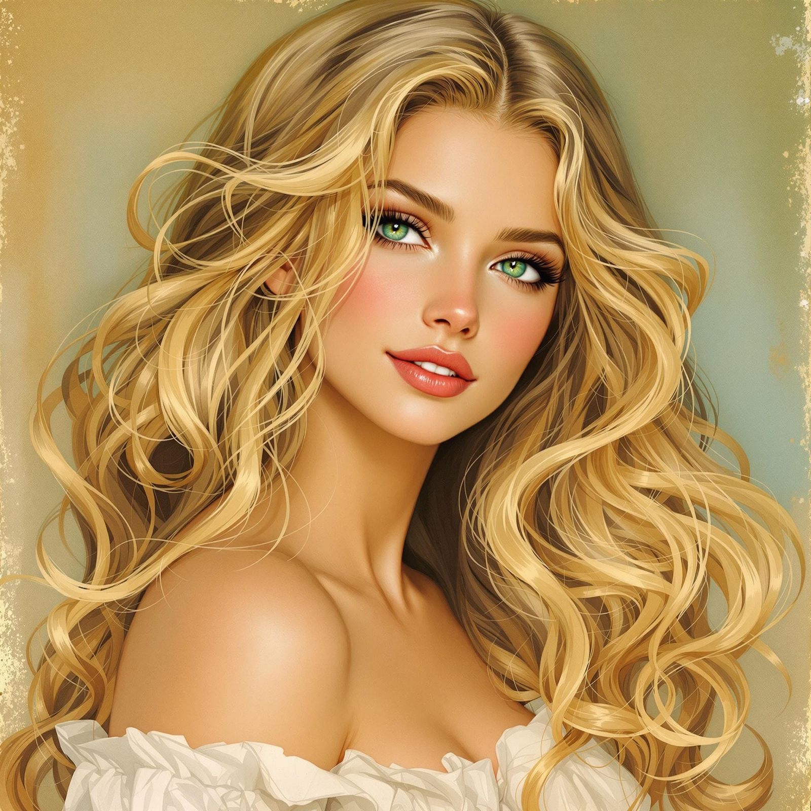 Beautiful Woman with Blonde Hair and Green Eyes