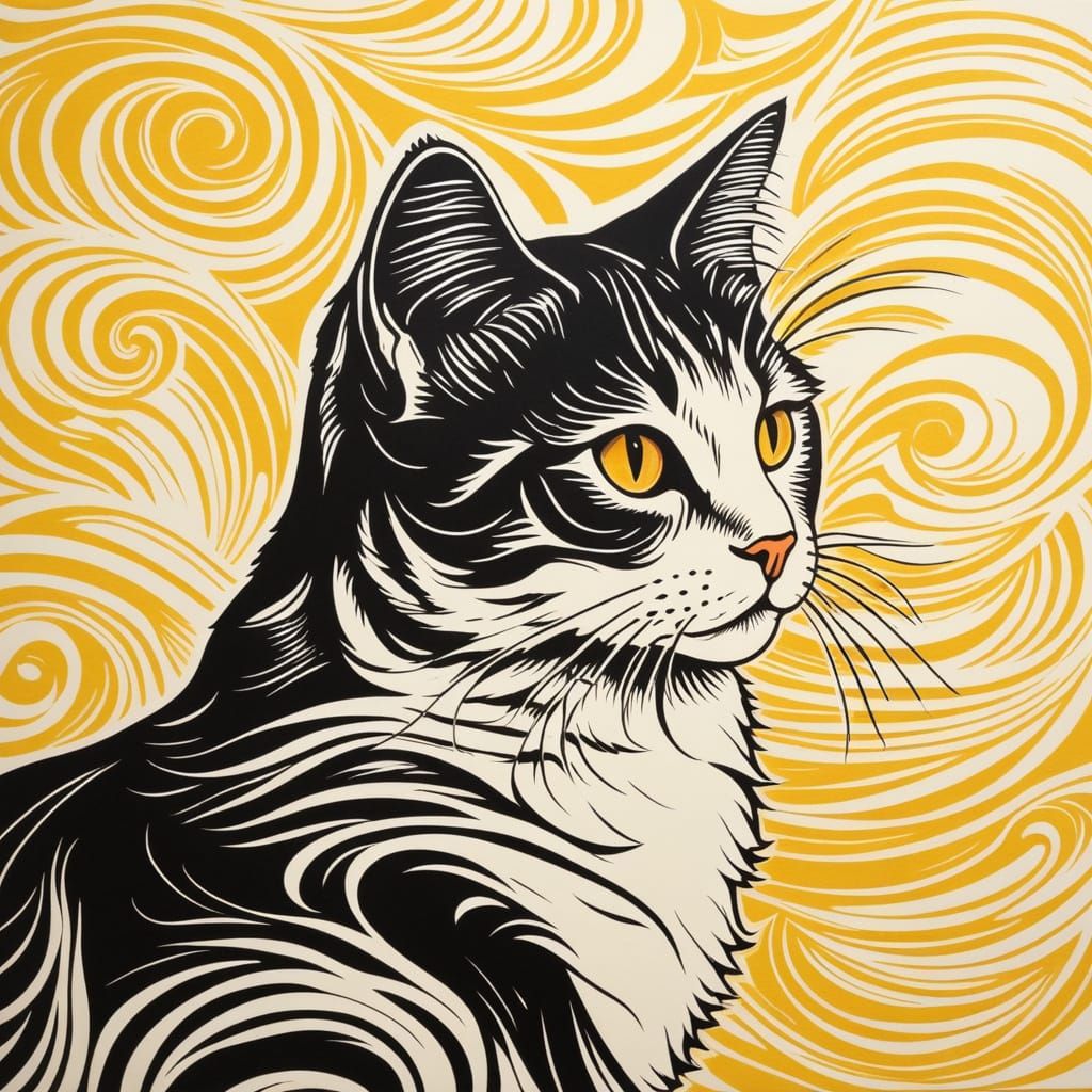 Cat and golden waves