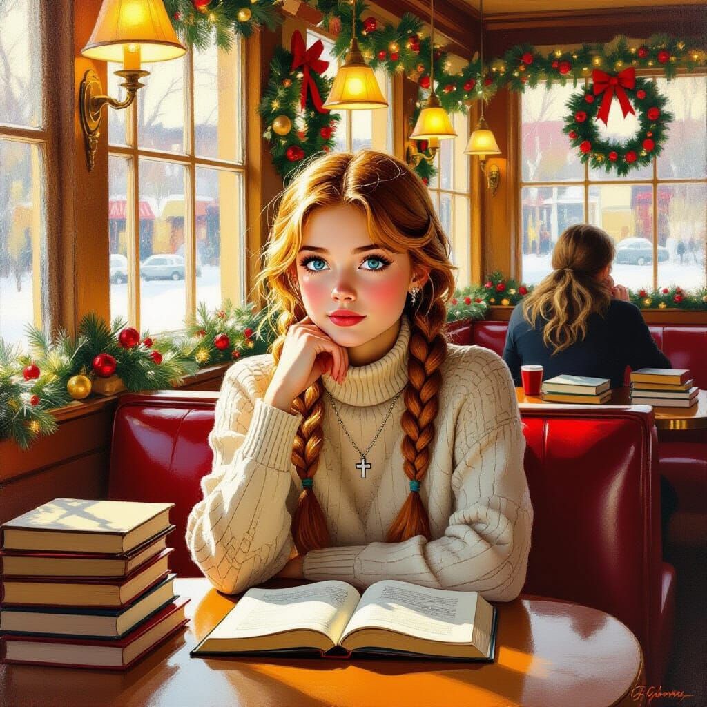 Christmas at the Diner: An Oil Painting