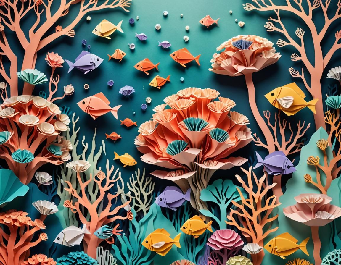 Colorful Paper Coral Reef: Origami-Inspired Art