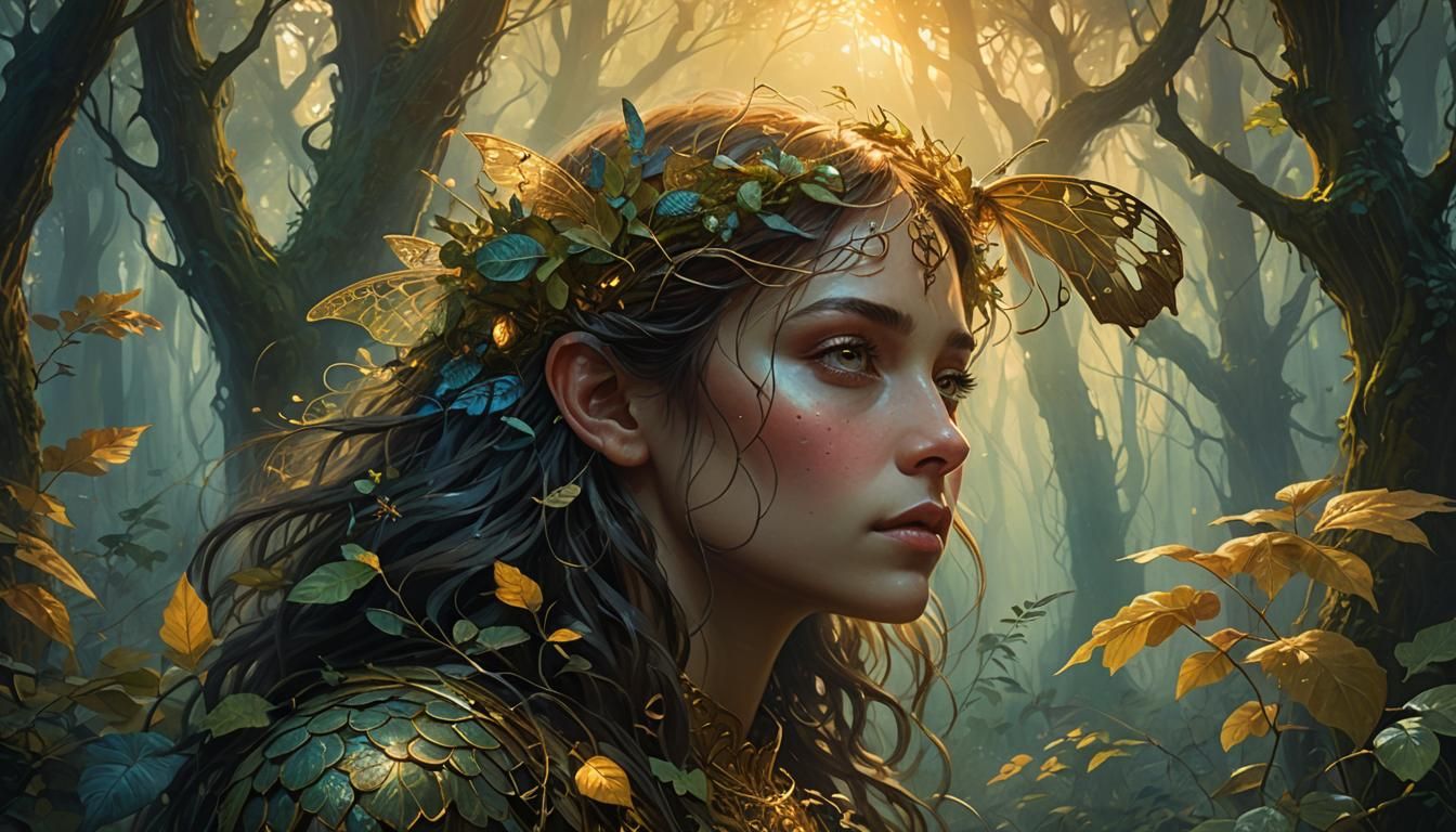 Mystical Forest Girl: A Fantasy Art Nouveau Portrait