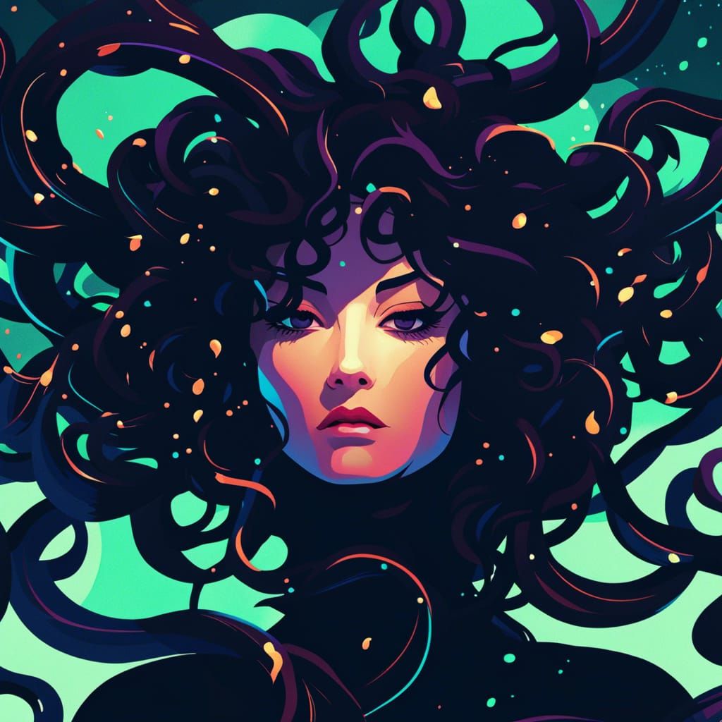 Minimalist Vector Art of Medusa with Dark Magic