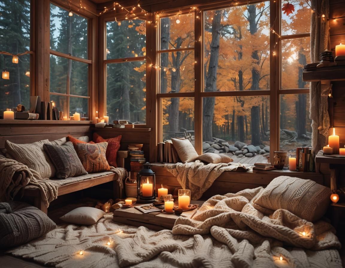 Cozy Cabin Reading Nook in Autumn Colors