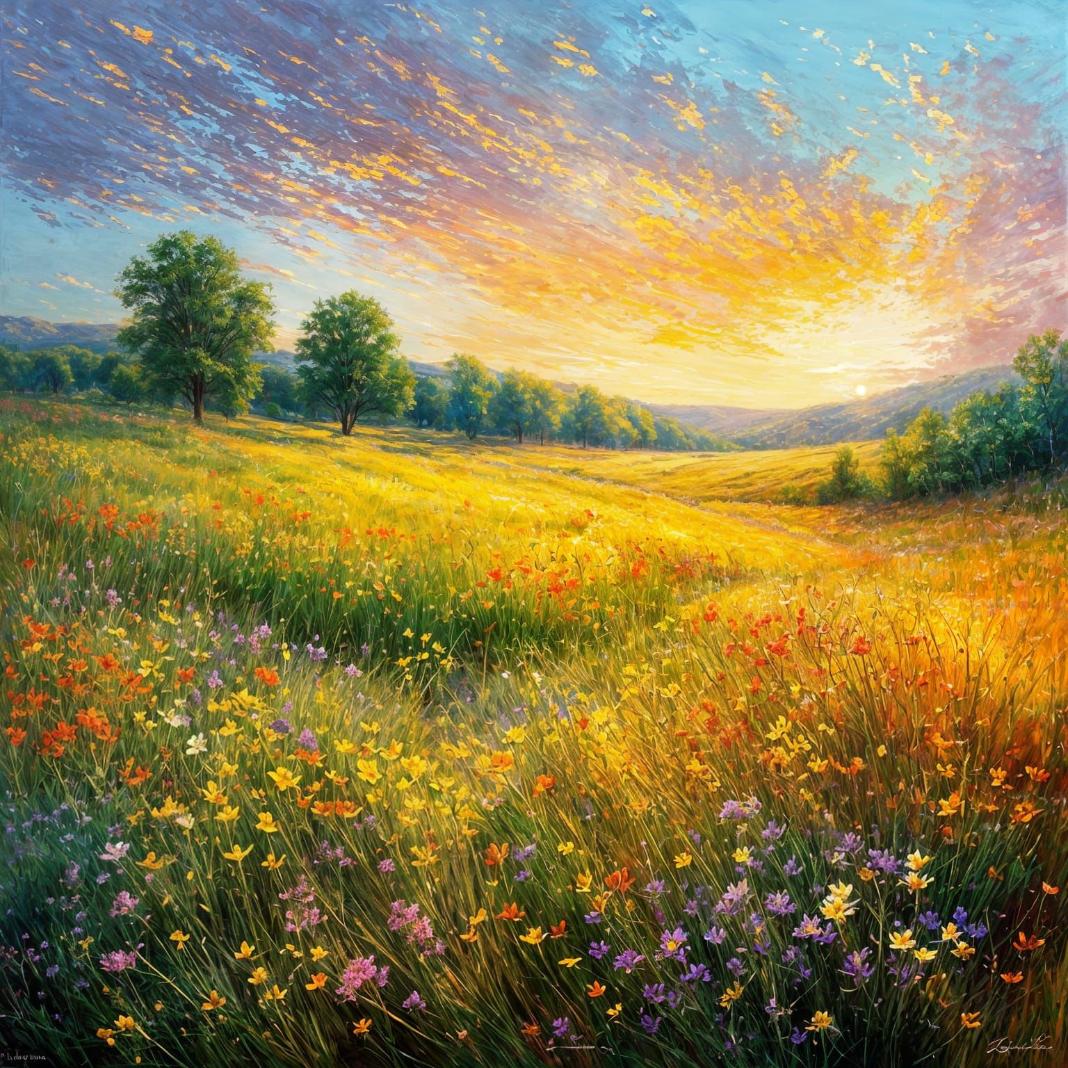 Vibrant Wildflower Meadow at Sunrise