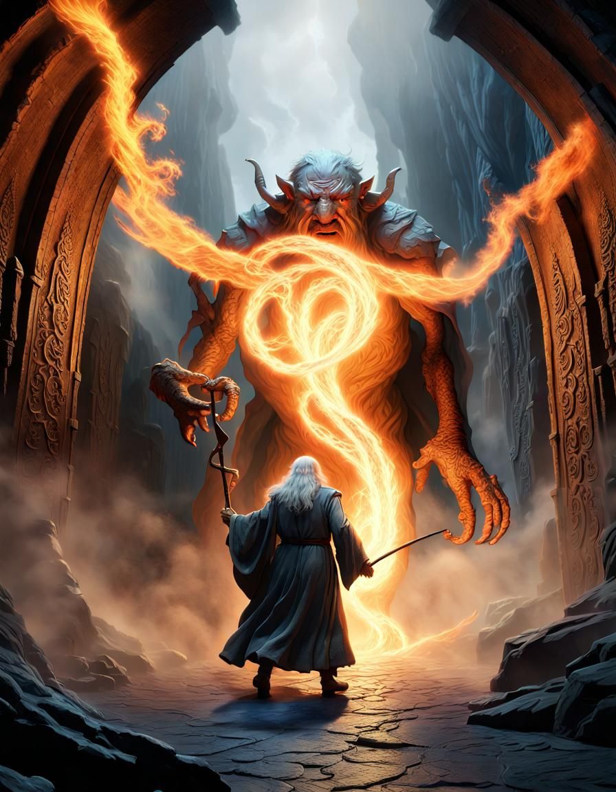 Epic Wizard Battle in a Smoky Cavern