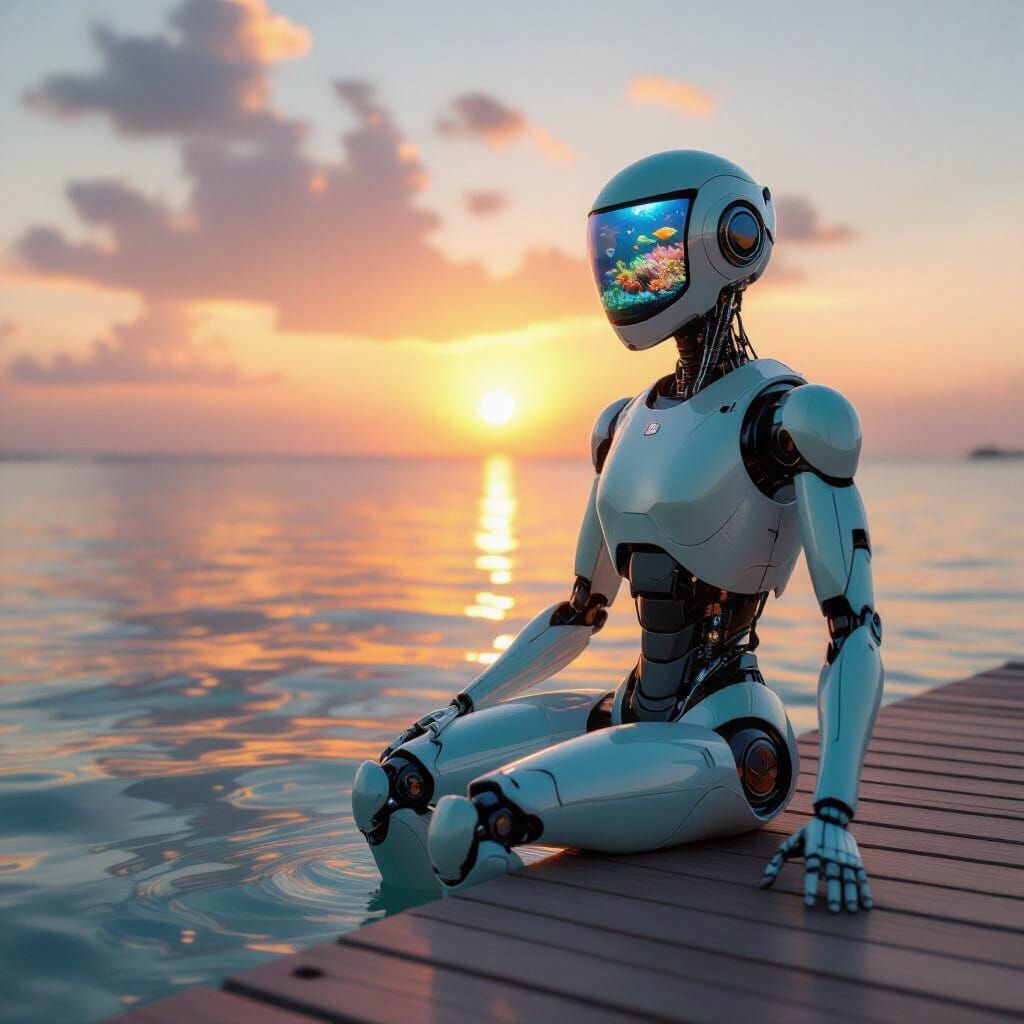 Tropical Robot Aquarium Head on Sunset Pier