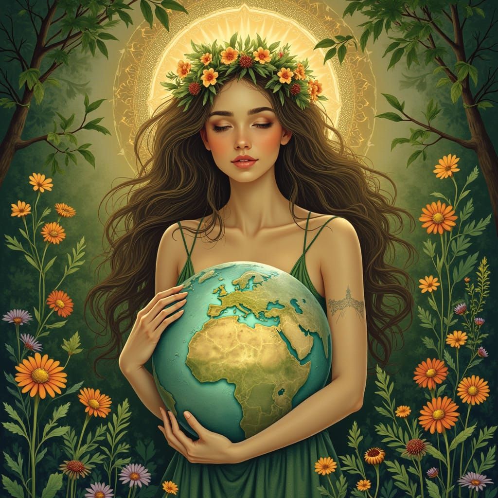 Goddess of Nature in Art Nouveau Style