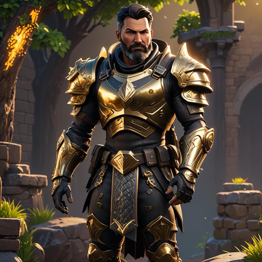 Man in Fantasy Armor as Fortnite Character