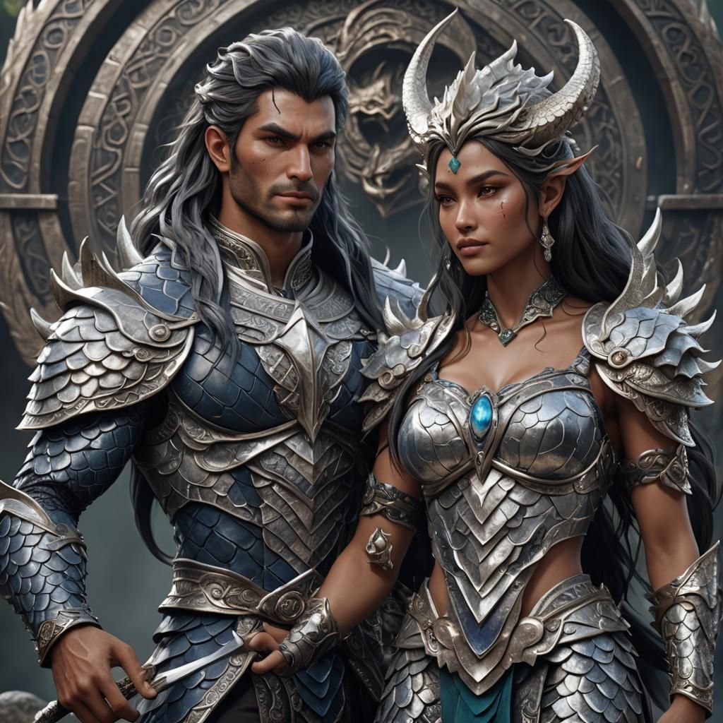Naga Woman and Human Man Couple in Fantasy Art