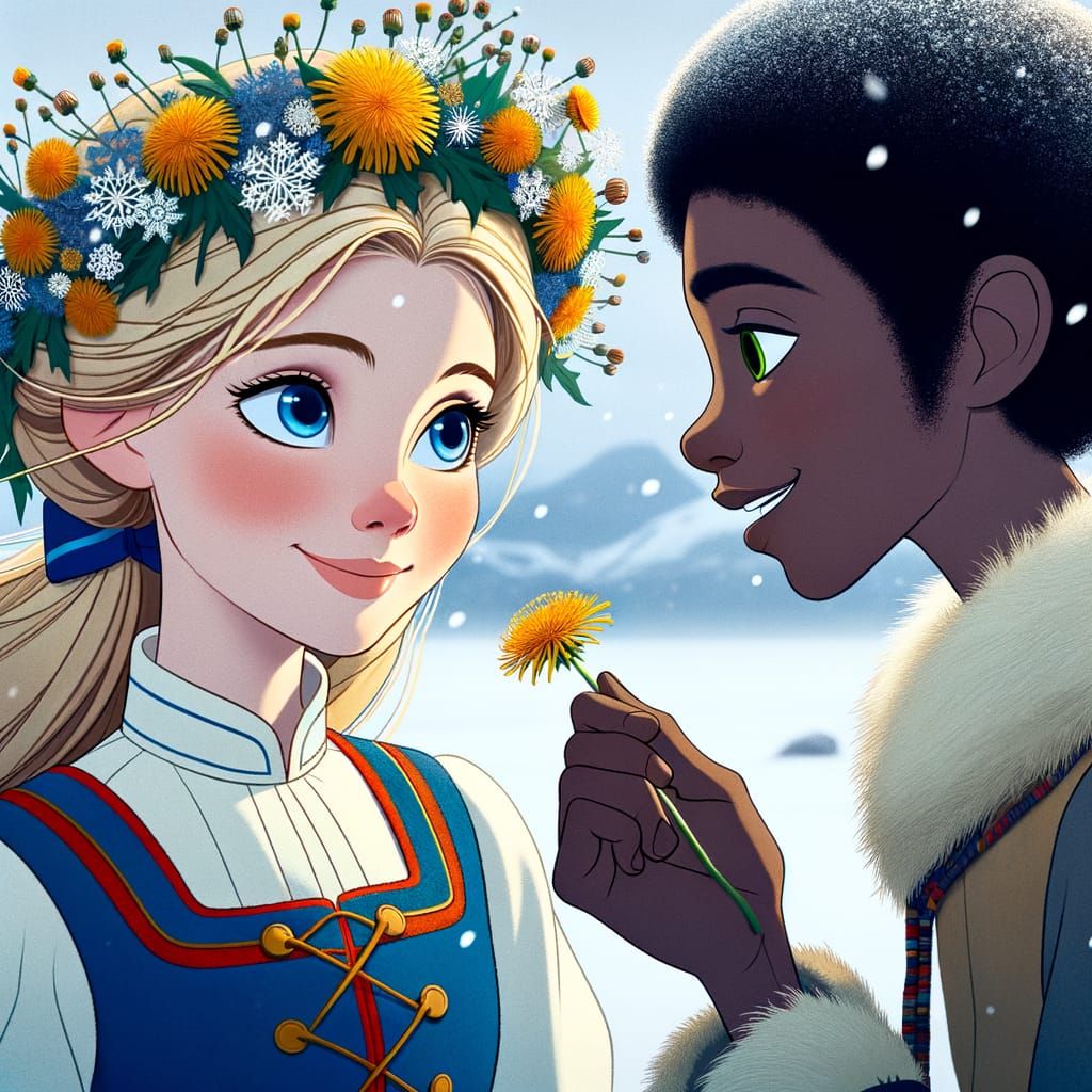 Blonde Princess in Traditional Animation Style Wears Norwegi...