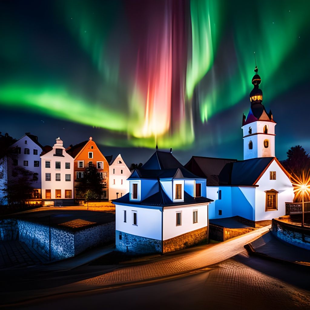 Estonian Medieval City Under Aurora Borealis