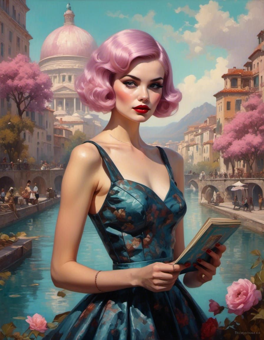 Pop Surrealism Woman with Passport