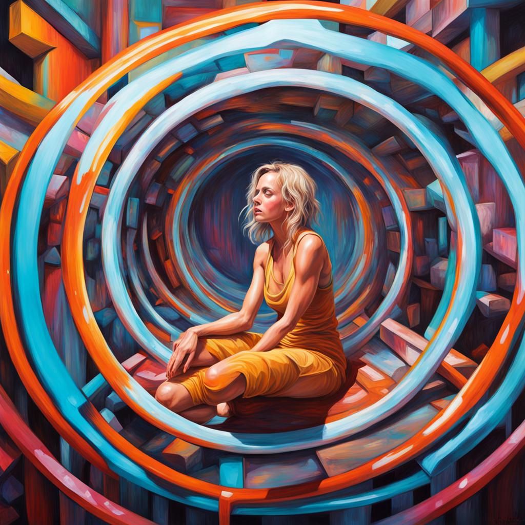 Levitating Woman in Crystal Energy Rings: Graffiti Art