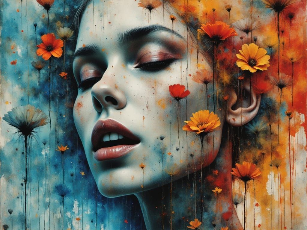 Psychedelic Female Figure of Chaos in Watercolor and Alcohol...