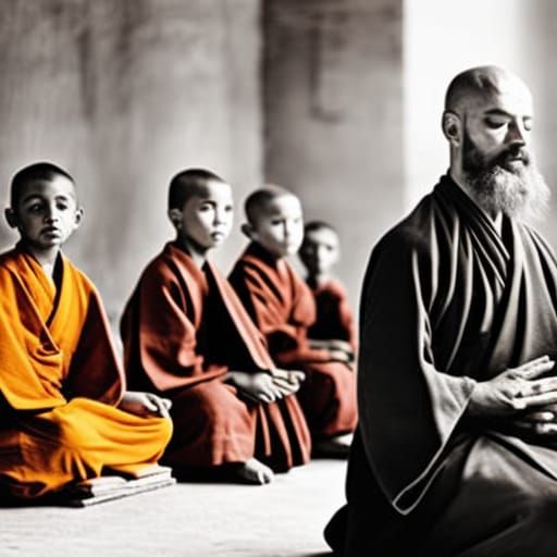 Monk Teaching Meditation: Hand-Drawn Portrait