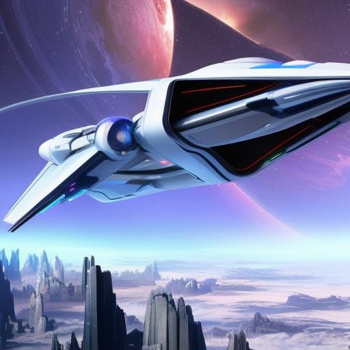 Futuristic Spacecraft Over Rocky Terrain in Science Fiction ...