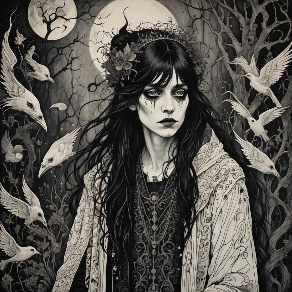 Gothic Fantasy: Fantastical Creatures in Detailed Black Ink