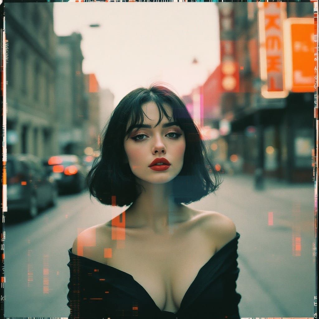 Ryoji Ikeda-Inspired Glitch Art in Polaroid Transfer Style