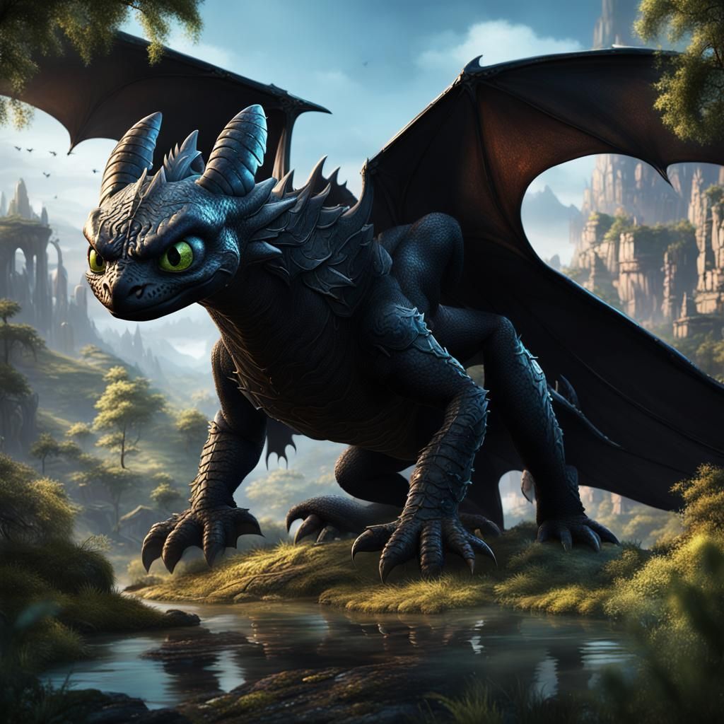 Detailed Matte Painting of Toothless