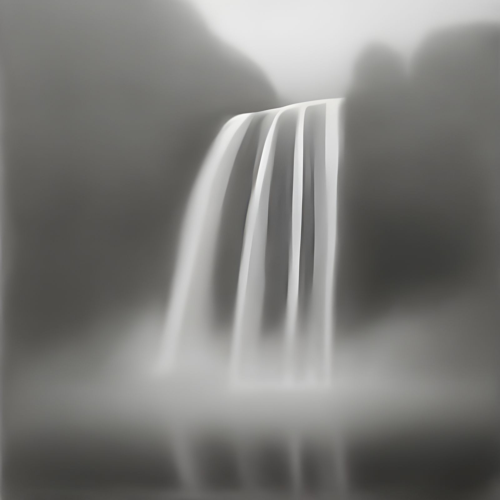 Minimalist Waterfall in Fog, Charcoal Drawing Style