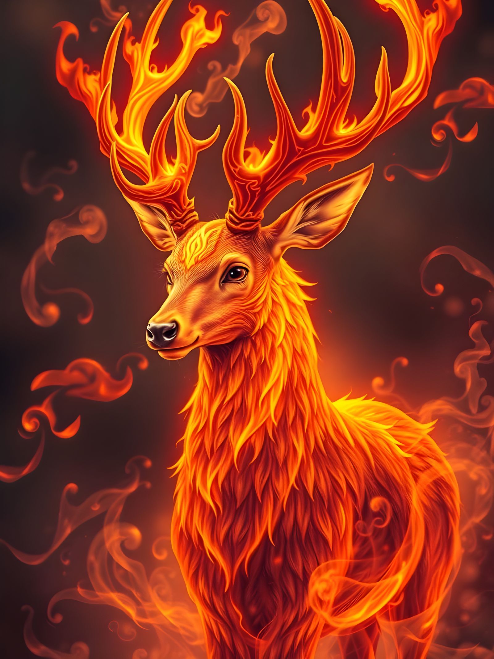 Majestic Fire Elemental Deer in Vibrant Portraiture