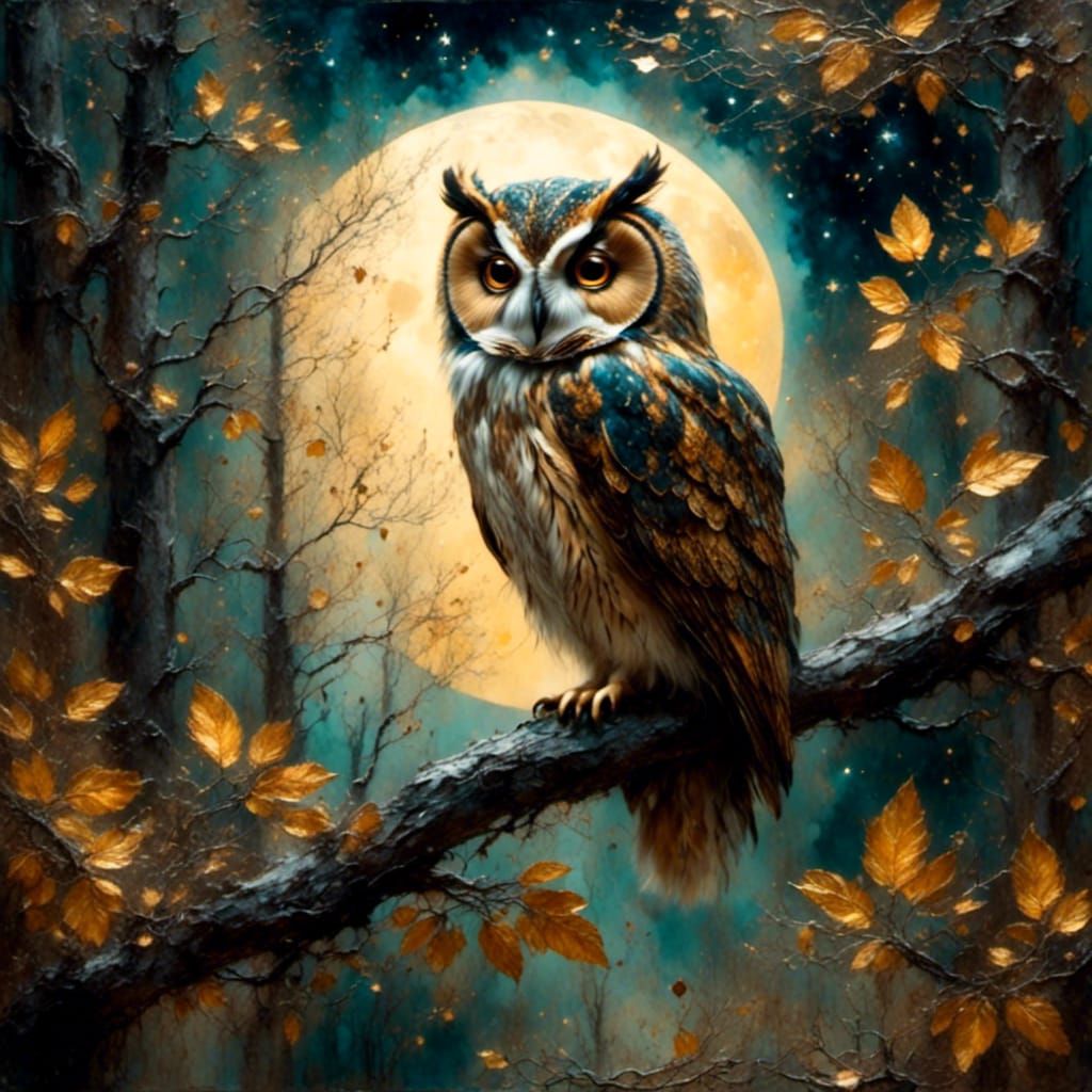 Regal Night Owl in Moonlit Autumn Forest