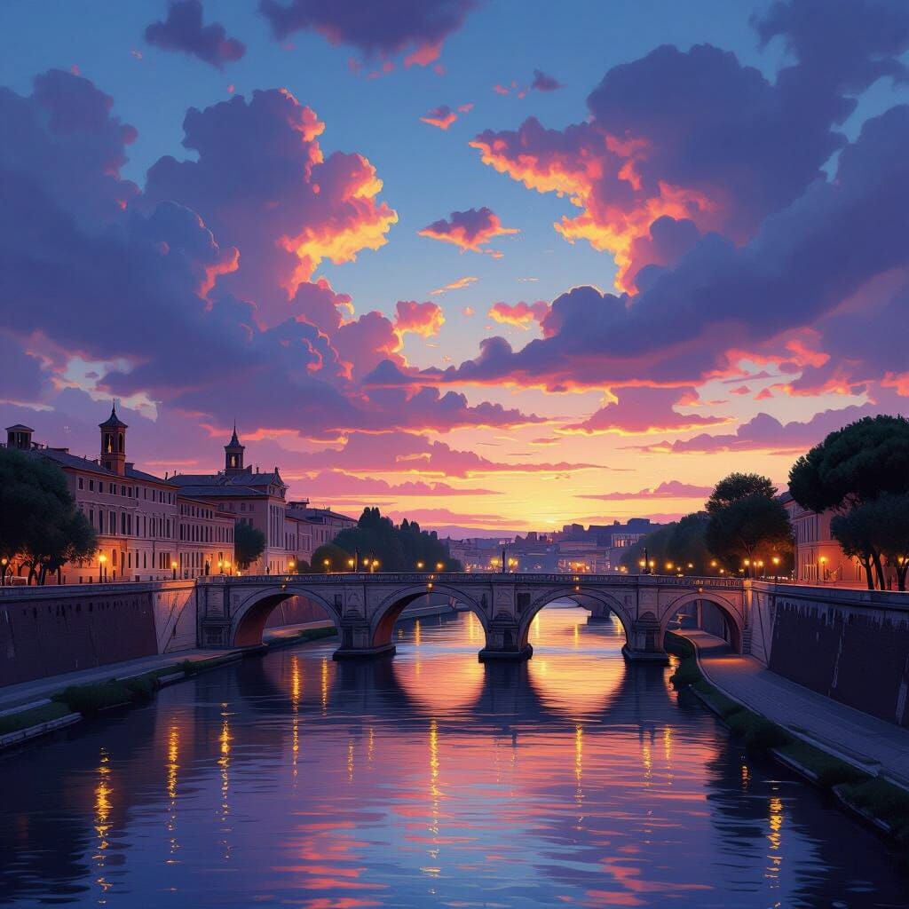 Twilight Over Rome: Tiber River & Ancient Architecture