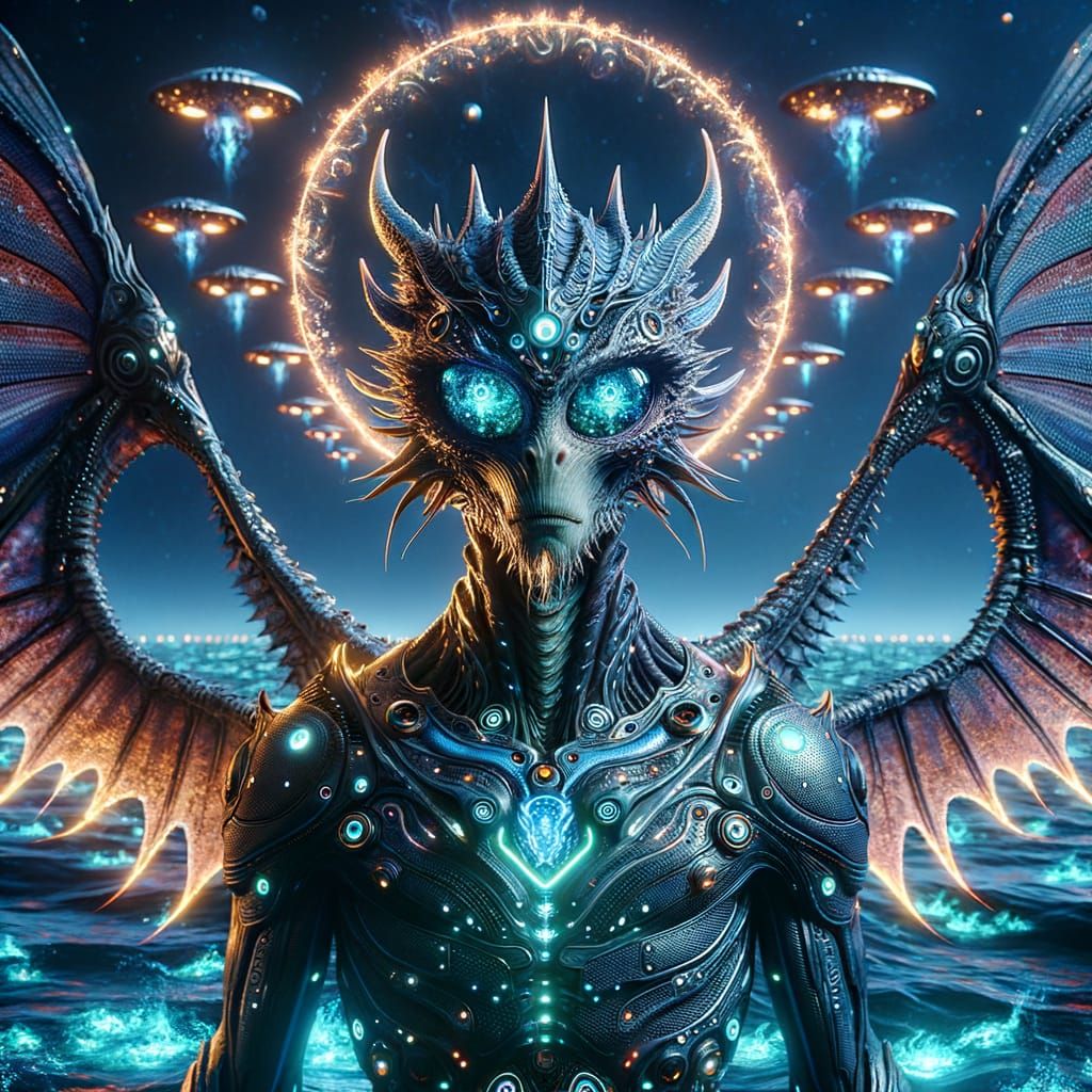 Cybernetic Samurai Alien with Kaleidoscopic Eyes