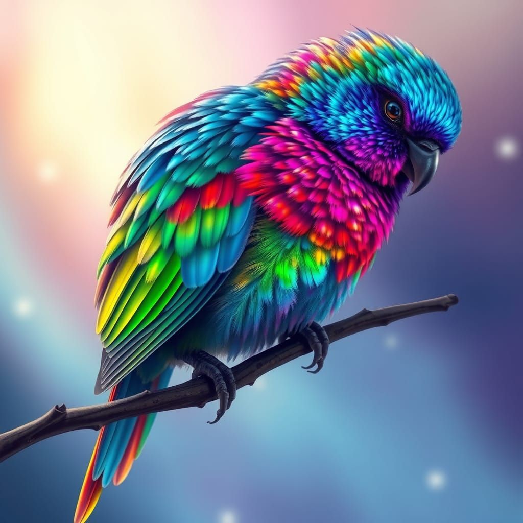 Iridescent Rainbow Bird in Aurora Borealis