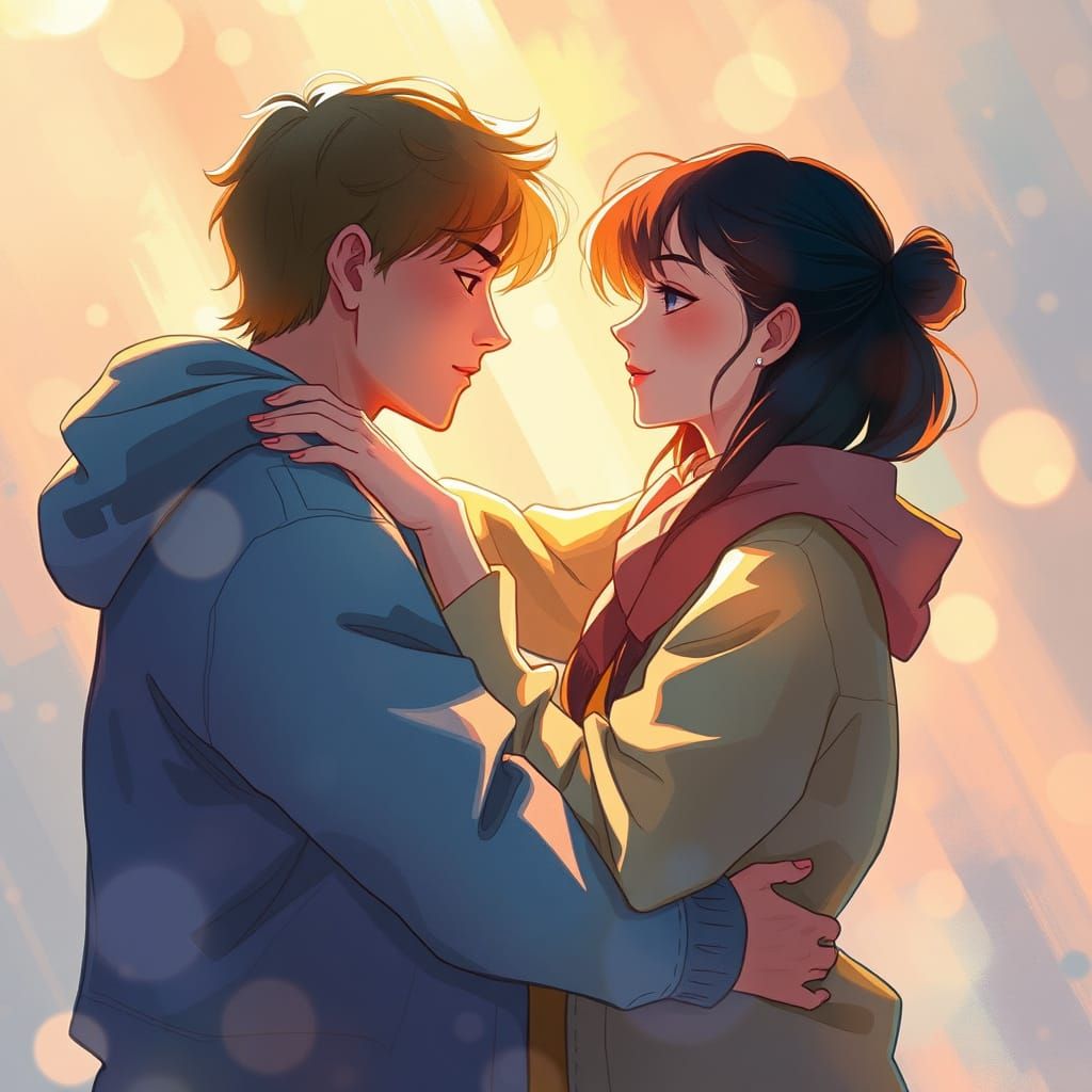 People Embracing in Watercolor Digital Painting