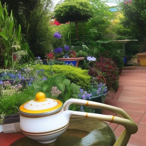 Tranquil Garden Tea Time Scene