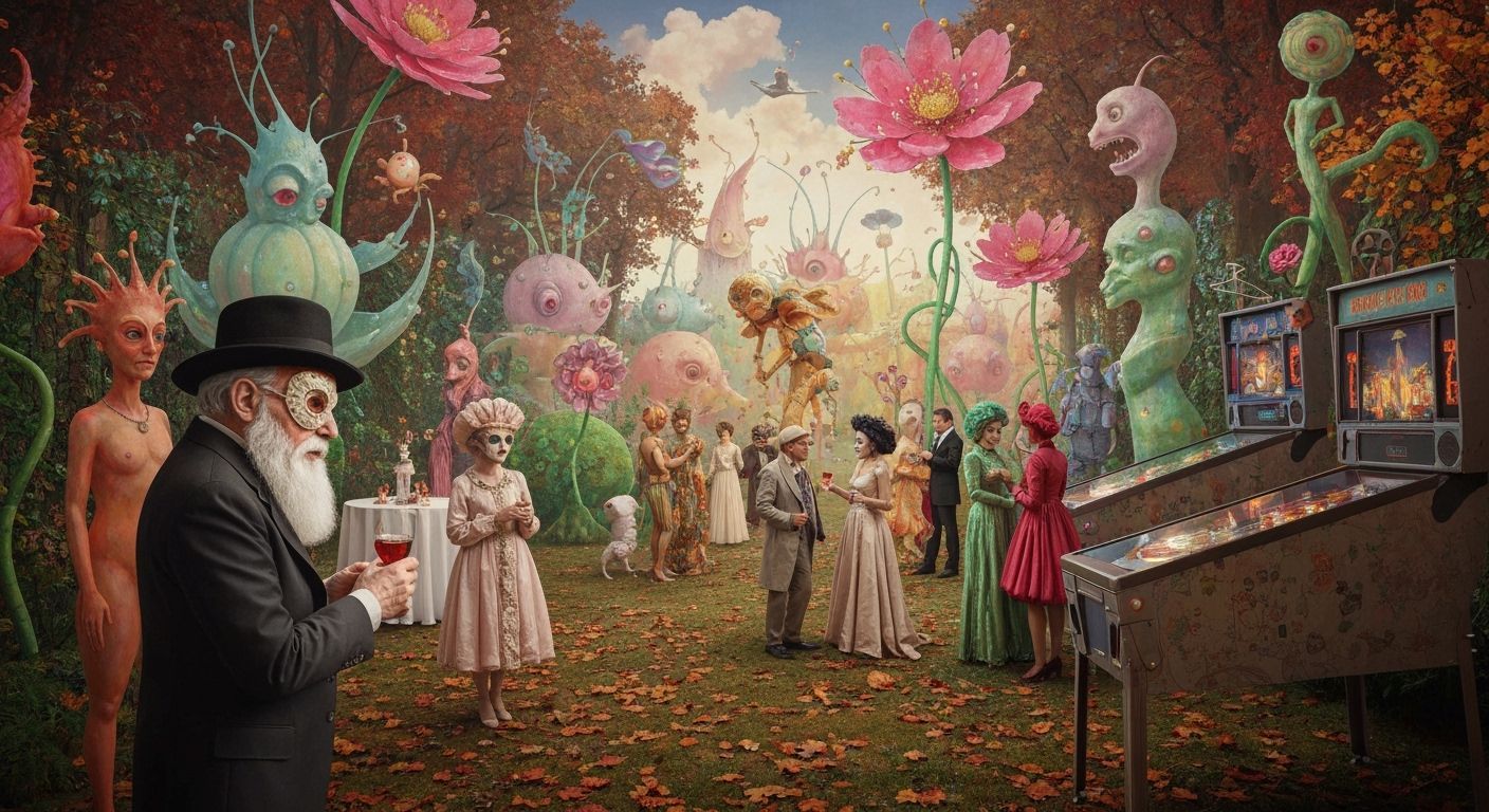 Surreal Garden Party with Dreamlike Creatures as Paper Colla...