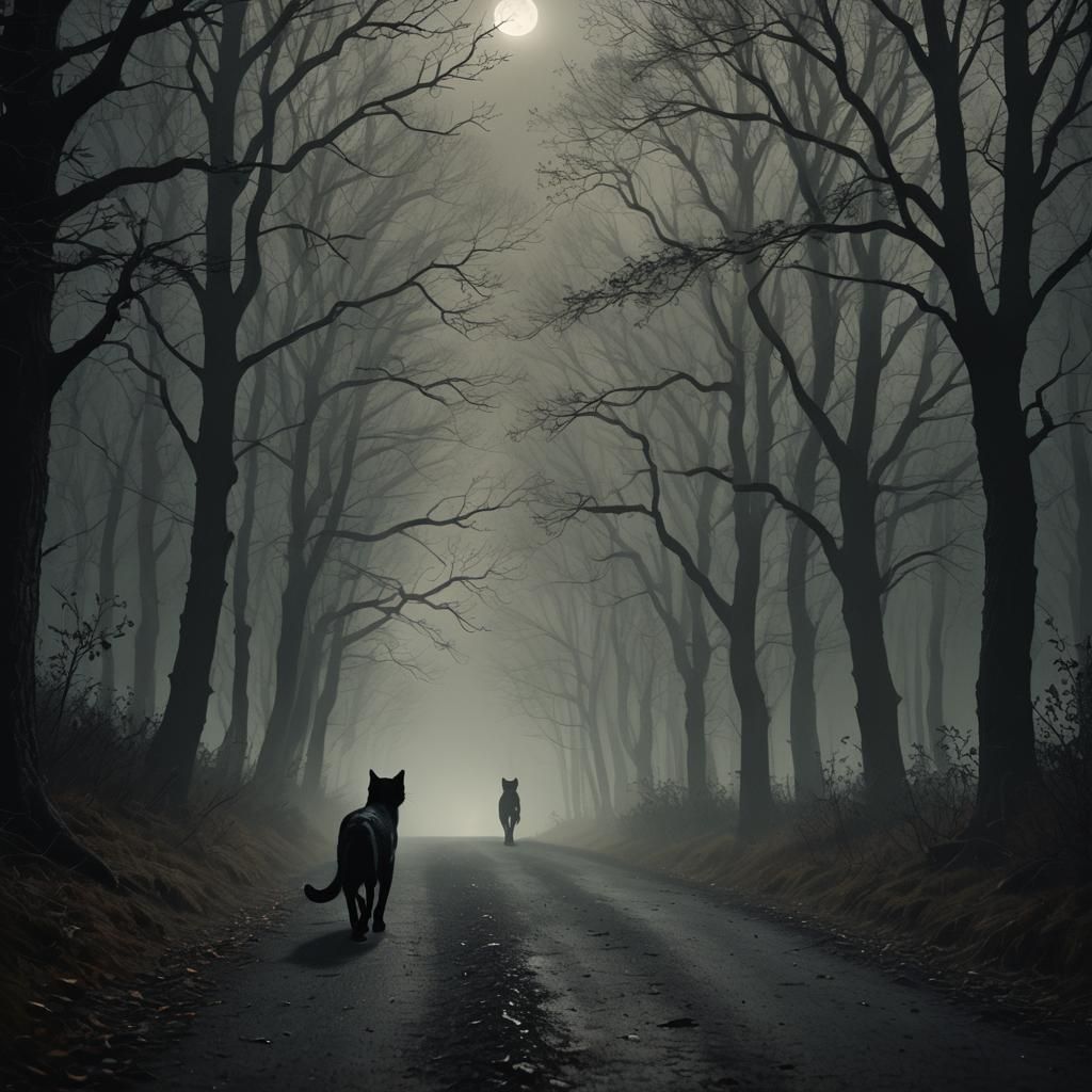 Moody Film Noir Cat in Misty Woods