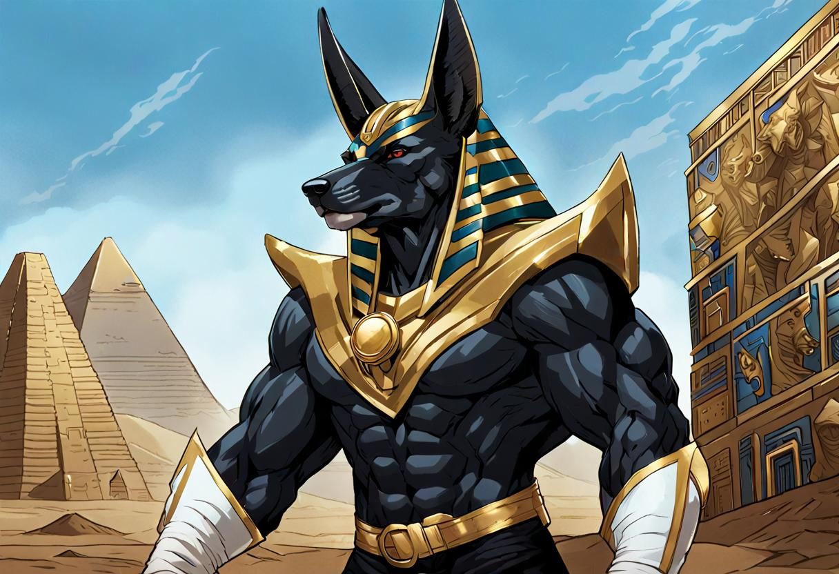 Anubis Jackal Pharaoh in Comic Book Art Style