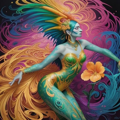 Dragon Peacock Woman in Abstract Expressionism Style