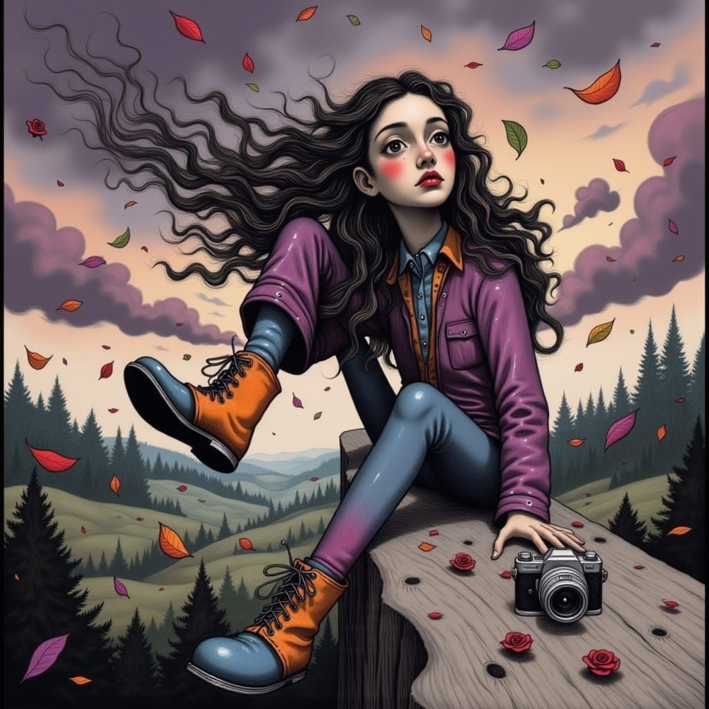 Whimsical Dream Girl Lost in Autumn Wonder