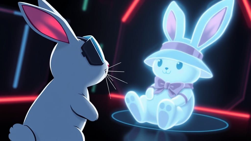 Glowing Bunny in Futuristic Funhouse