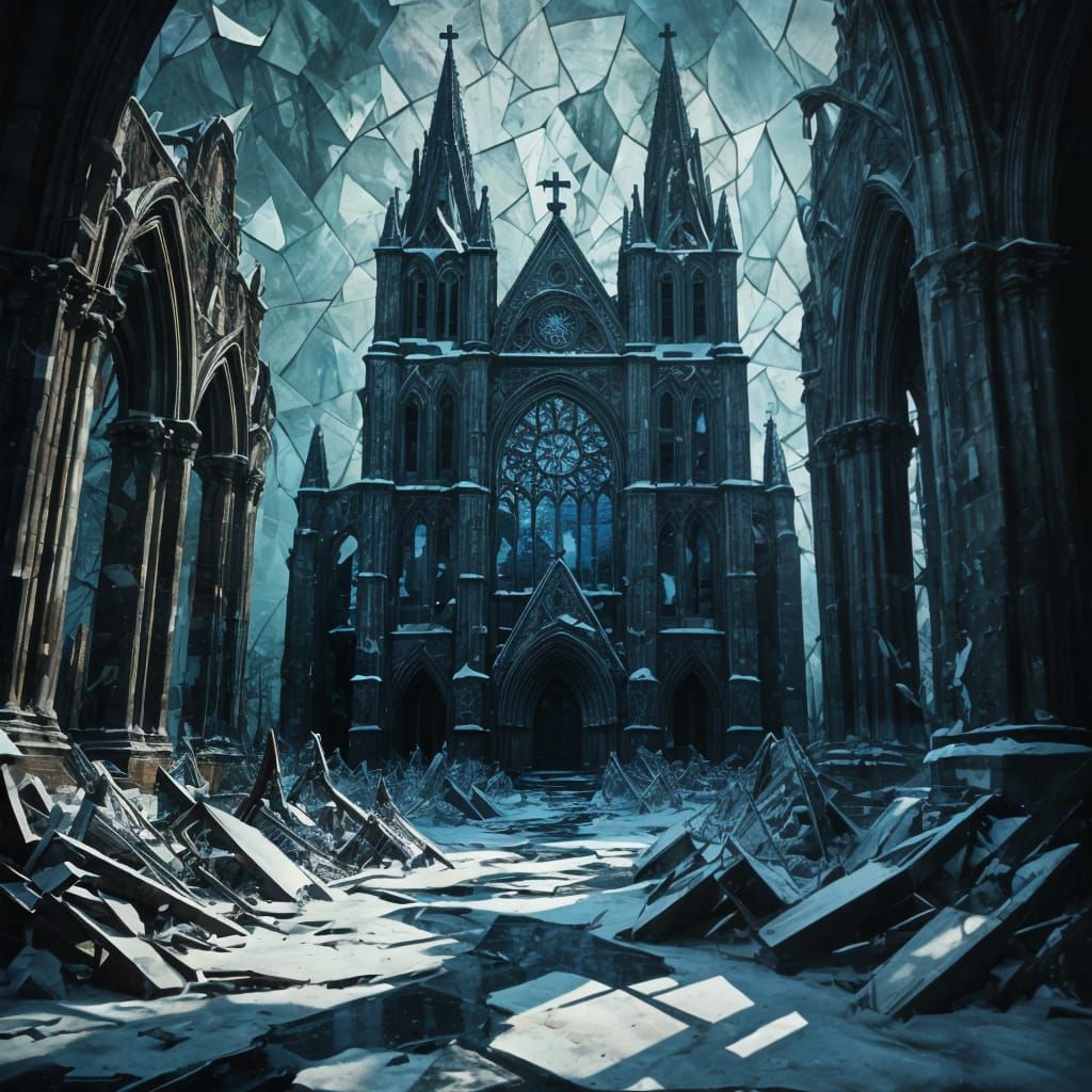 Abandoned Cathedral Consumed by Snow and Shadows