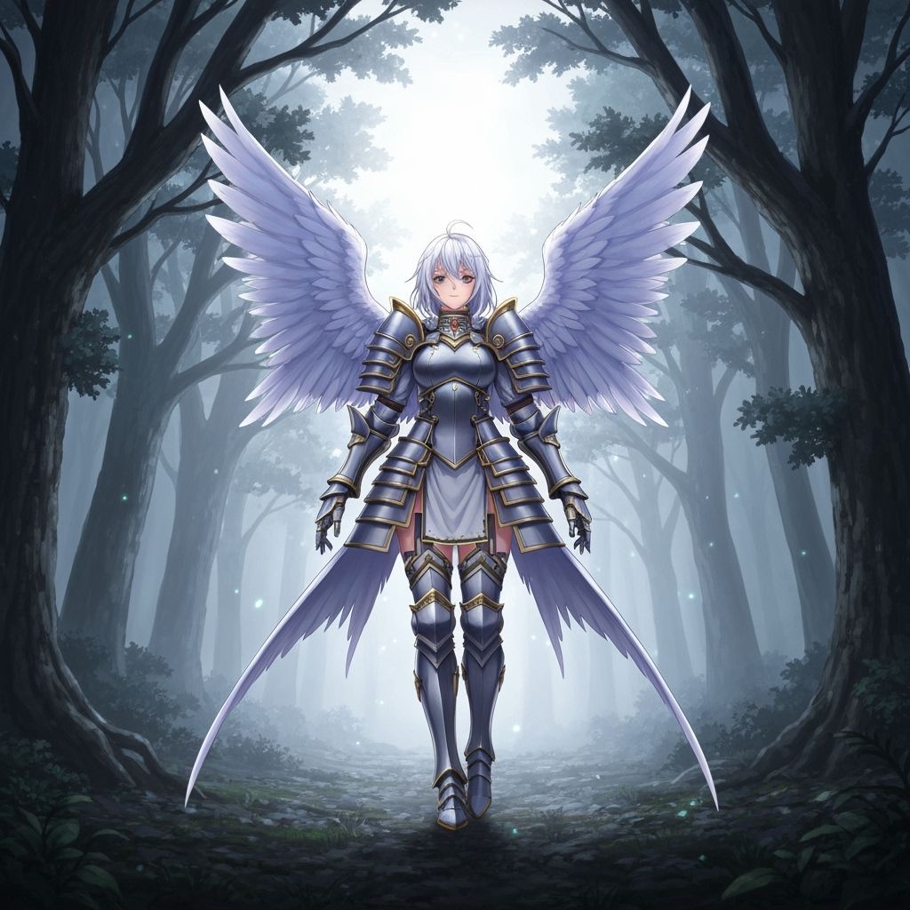 Anime Angel Knight in Misty Forest