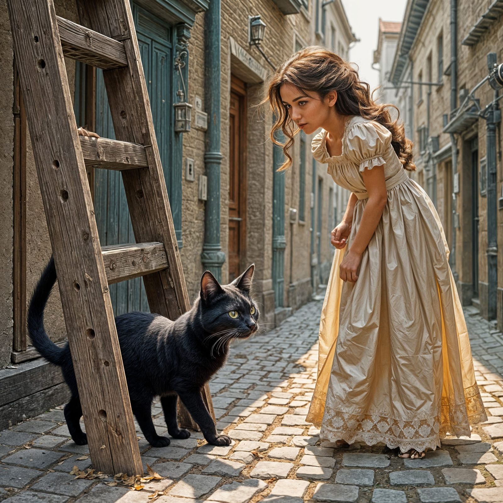 Black Cat Under Ladder: A Superstitious Scene