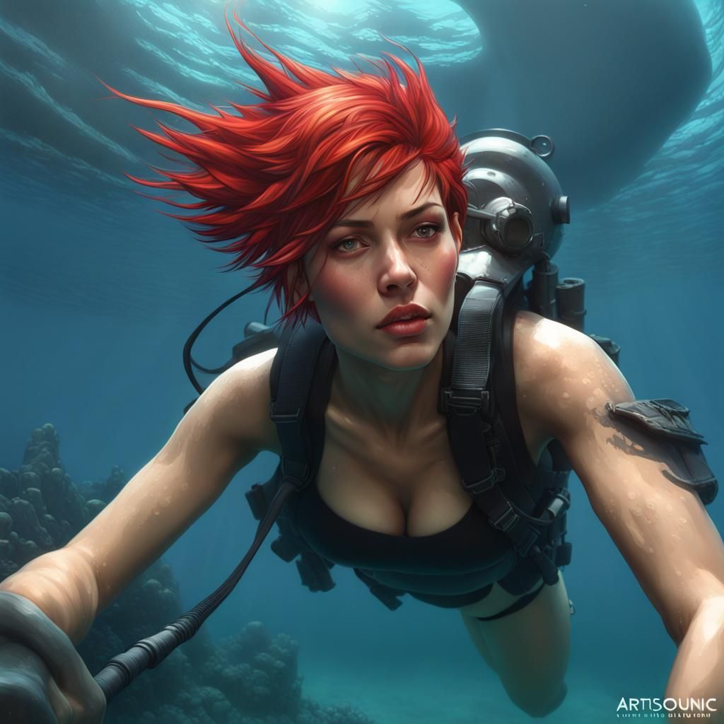 Underwater Female Soldier in Digital Art Style