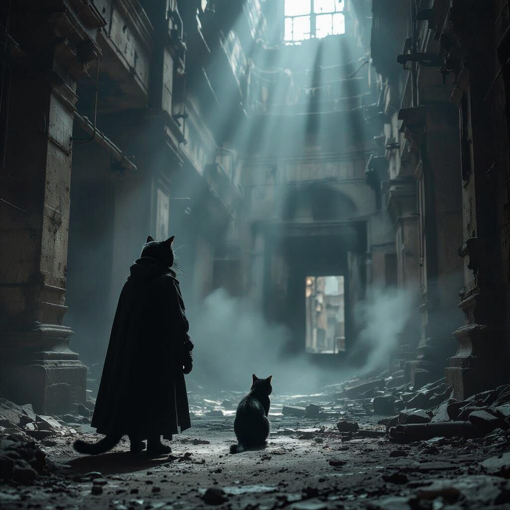 Catman Vigilant in Decaying City Temple