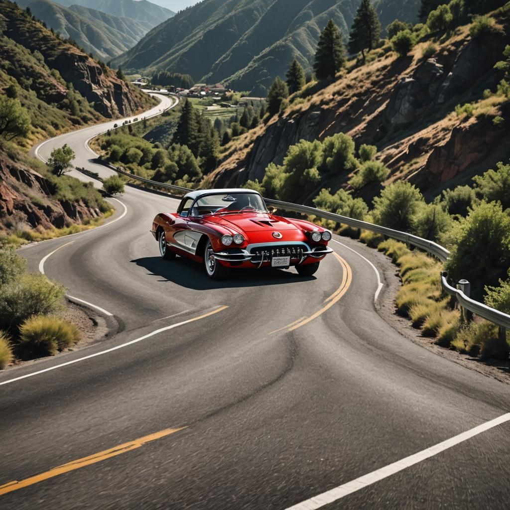 1961 Corvette Speeds on Scenic Mountain Road