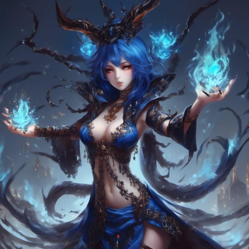 Neko Summoner in Blue Fire Mage Tower