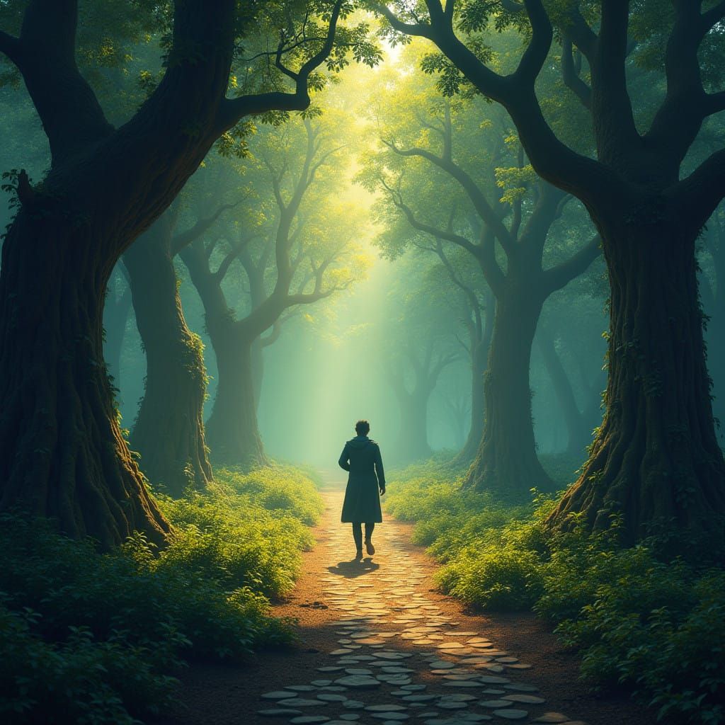 Two Divergent Paths in a Mystical Forest