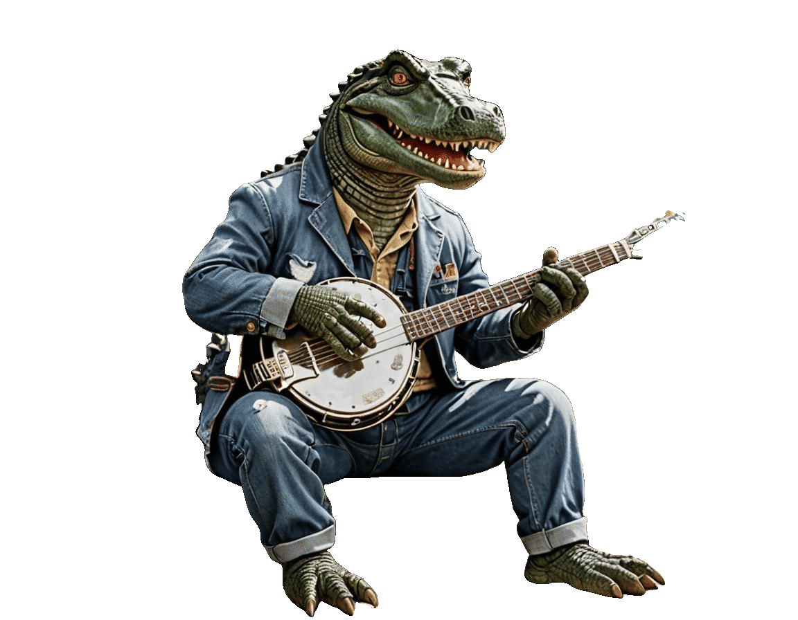 Alligator Musician Plays Banjo on Porch