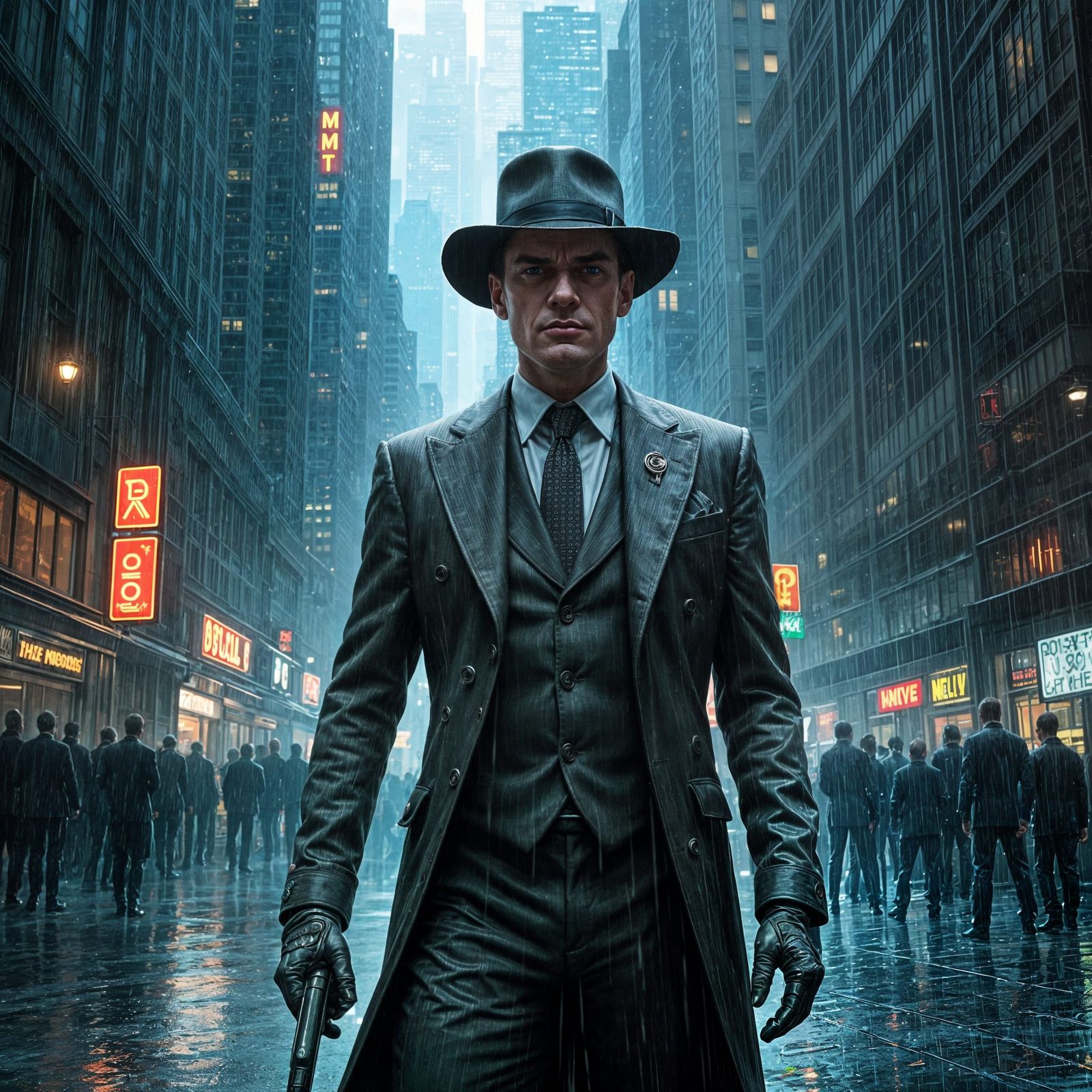 Gritty Graphic Novel-Inspired Riddler in Neon Cityscape