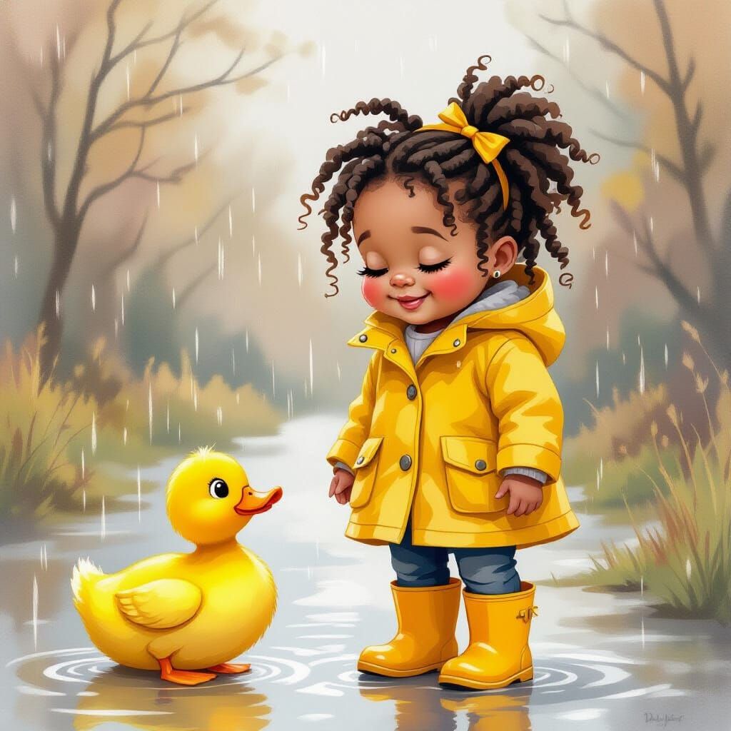 Smiling Child with Duck in Watercolor Style