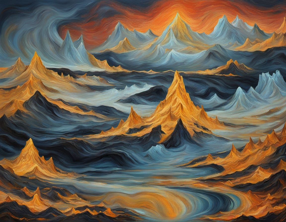 Surreal Gold Lava Landscape Painting