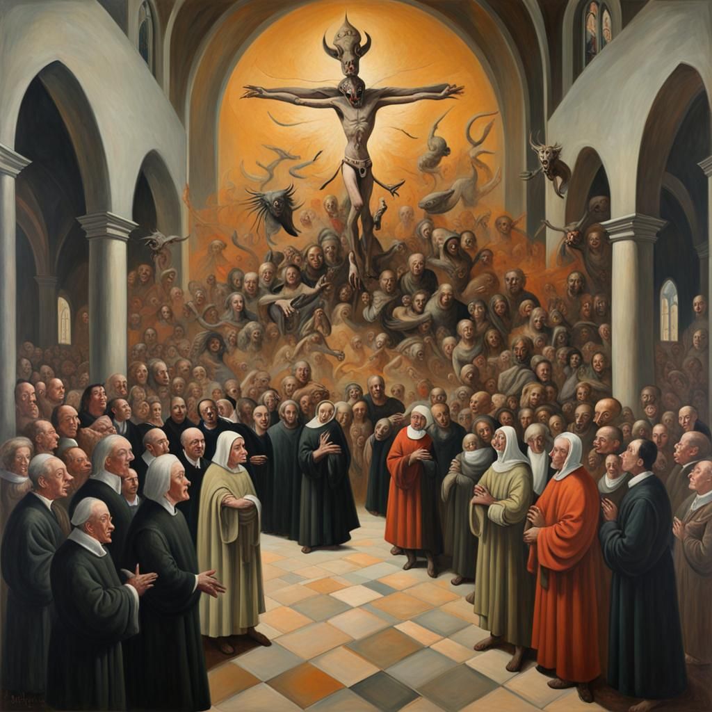Demonic Portrait in Church, Modern Art Style